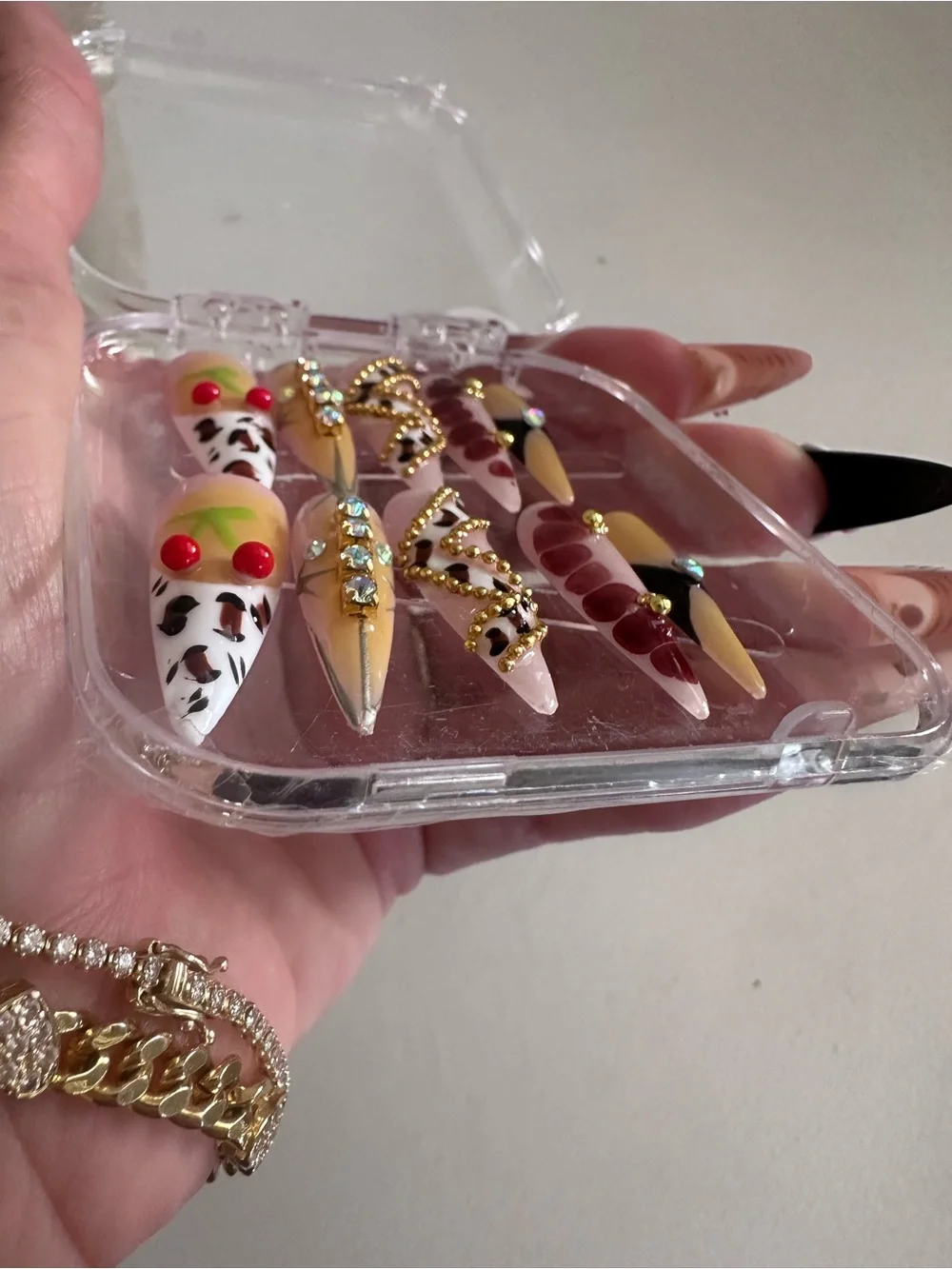 Designer Vibe Stiletto Press-On Nails with Rhinestones & Charms